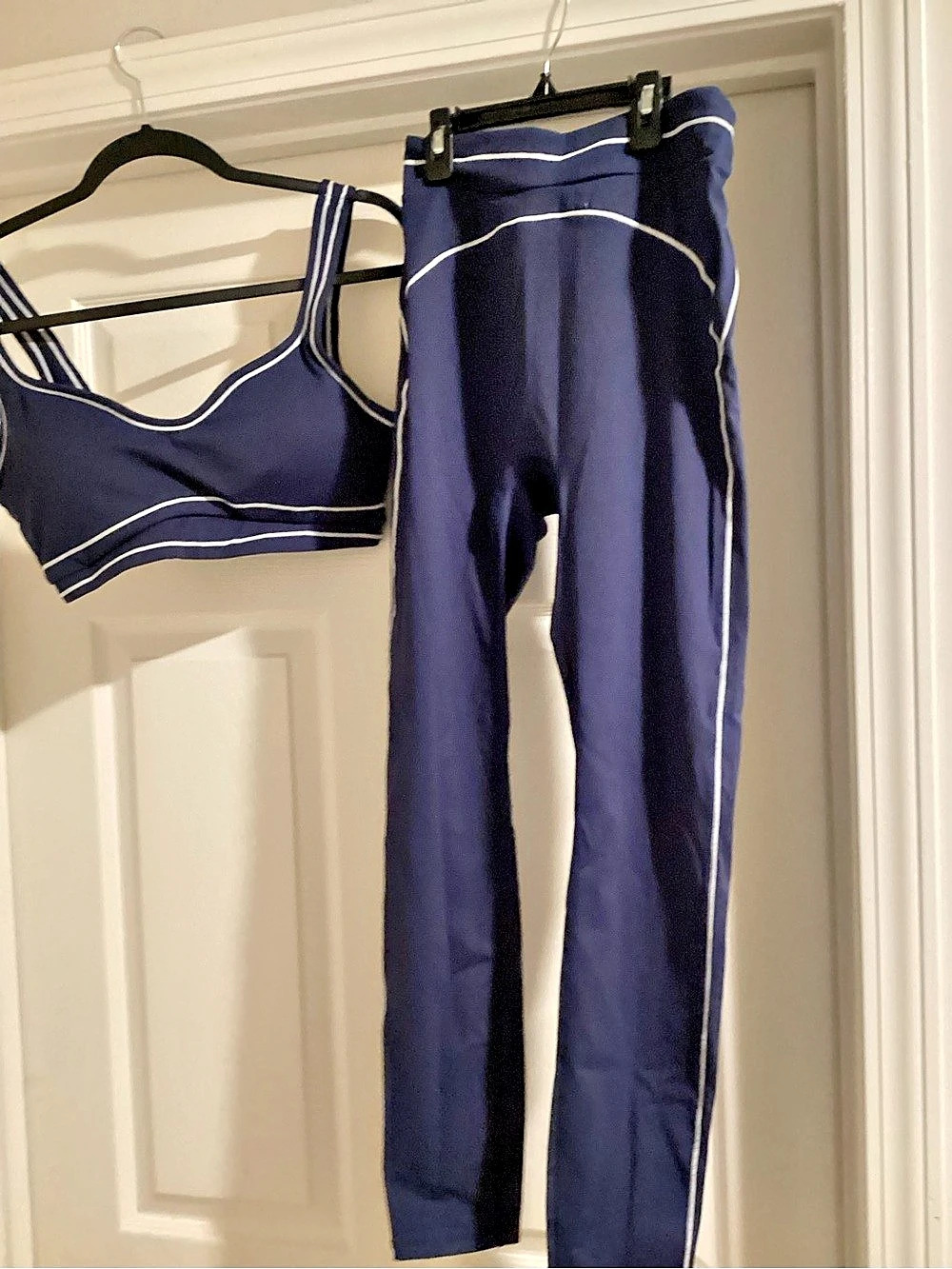 Active Contrast Piping Bra and Legging Set Blue Large